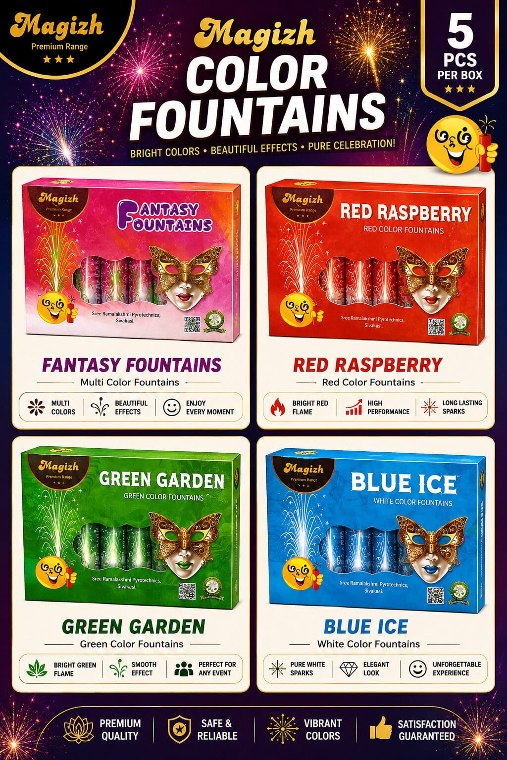 MAGIZH FOUNTAIN SERIES (5 BIG PCS)- FANTASY, RED, GREEN, BLUE ICE