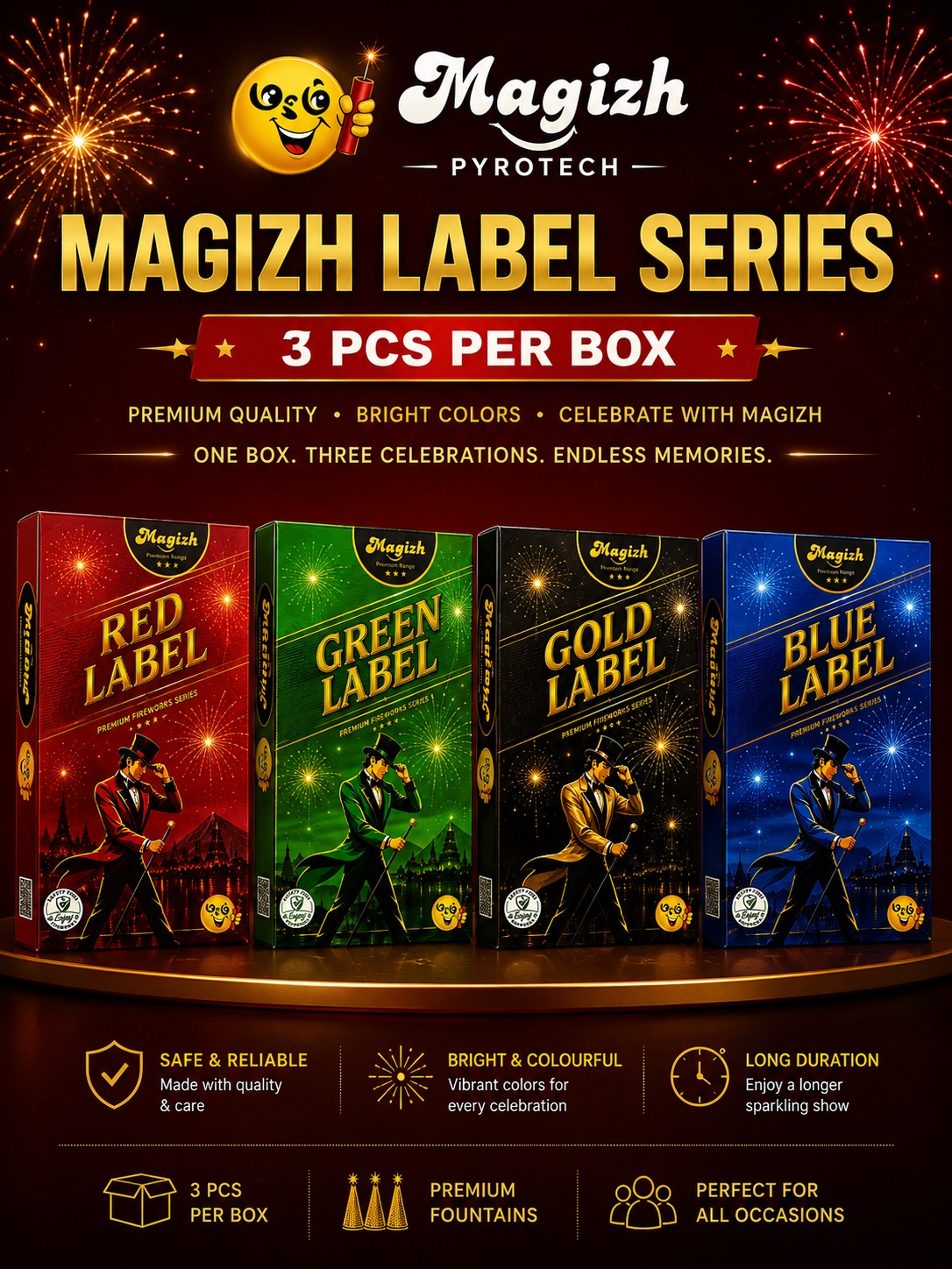 MAGIZH - LABEL SERIES (3 PCS)  RED, GREEN,GOLD , BLUE